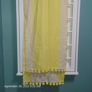 Lands End Yellow and Cream Scarf with Pom Poms